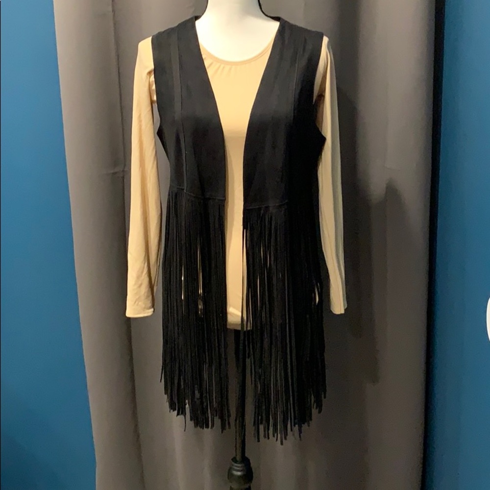 ANGL Black Fringe Vest Size L